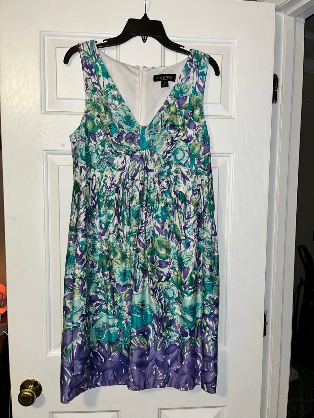 Perceptions Teal & Purple Floral V-Neck Midi Dress